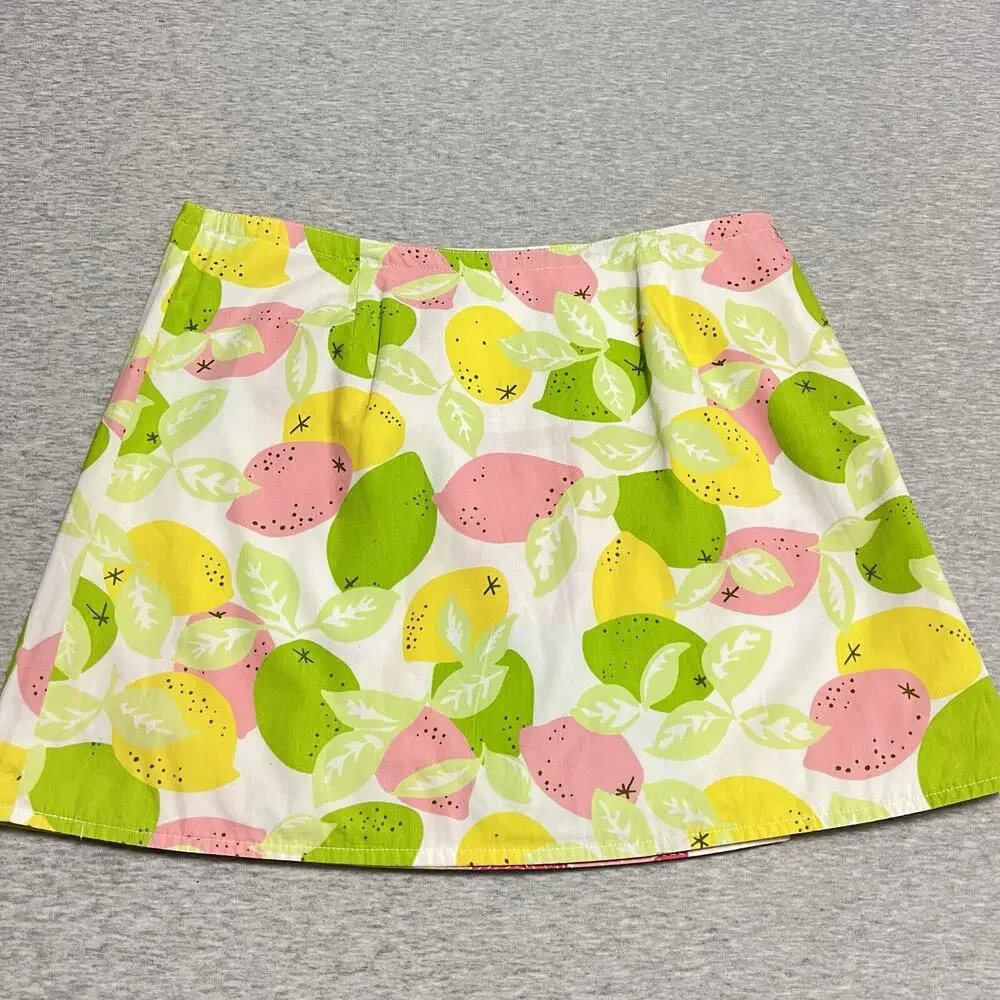 Lilly Pulitzer Wrap Skirt‎ Womens 4 Pink Reversible Patchwork Lemon Lime Vintage